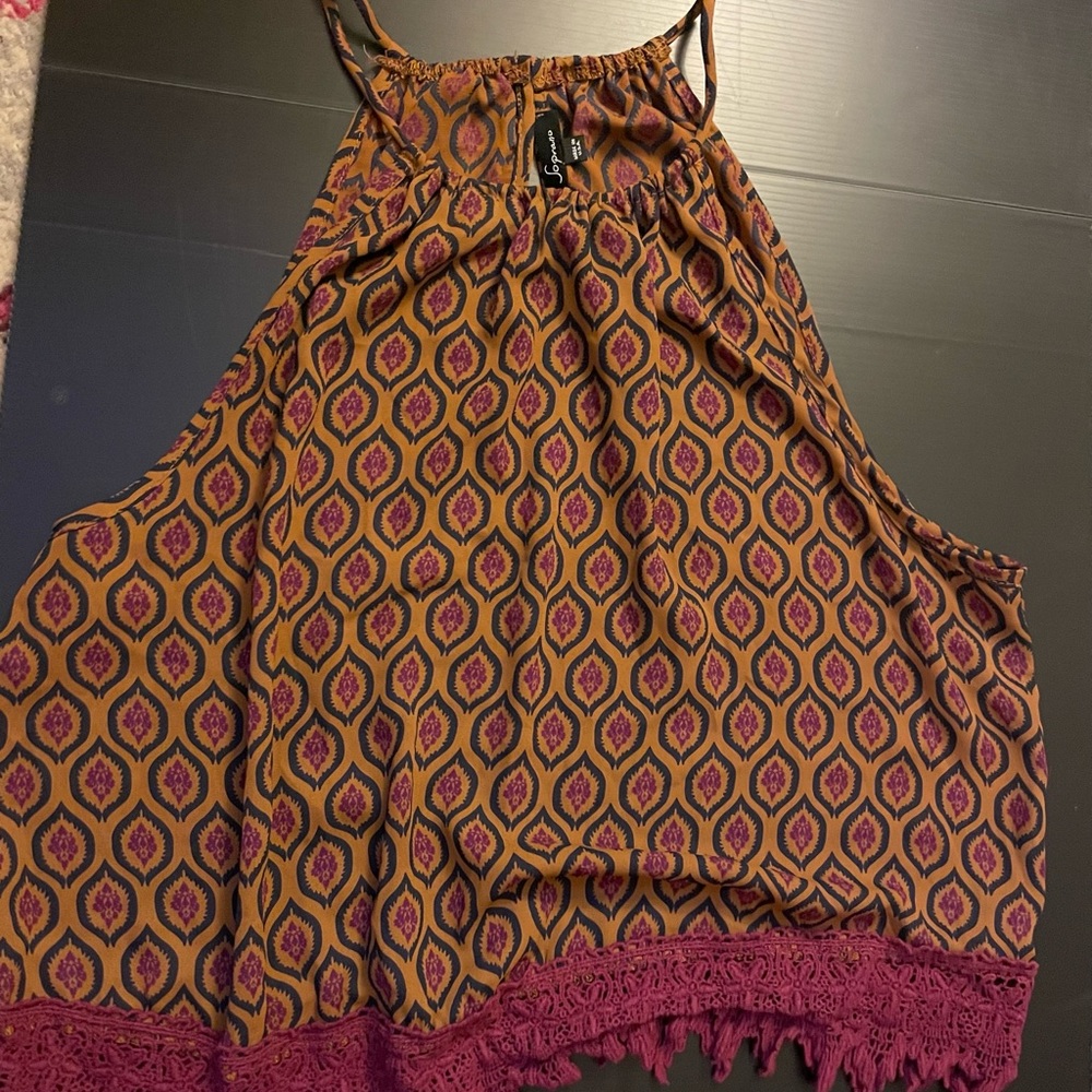 Brown Patterned Sleeveless Tank